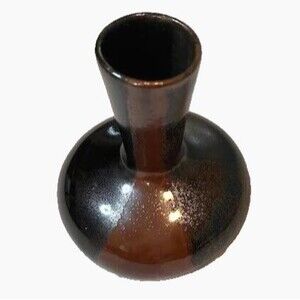 Vintage MCM Color Blocked Dark & Light Brown Art Studio Onion Bottle/Bud Vase 5"